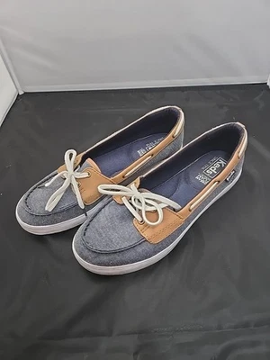 Sapatos femininos Keds barco 6M com cadarço espuma com memória conforto cambraia denim azul - Imagem 1 de 4