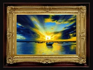ORIGINAL Oil Painting Handmade Arseni~ SPLASHING OF WAVES 18" X 12" NO FRAME USA - Picture 1 of 11