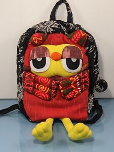 OOAK Handmade Kids Colorful Red Black Patchwork Floral 3D Owl Soft Backpack Bag