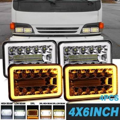 4PCS For Isuzu NQR NPR NPR-HD 4x6" LED Headlights Hi/Lo Sealed Beam DRL Headlamp Foto 1 de 4