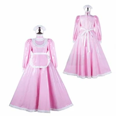 Vestido Gótico Lolita Niña Sissy Criada Rosa PVC Bloqueable Cosplay CD/TV A Medida Foto 1 de 4