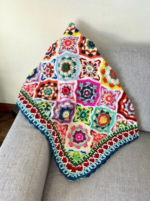 Cobertor de crochê estilo marroquino flor vovó afegã feito à mão 50” x 50” - Imagem 1 de 4