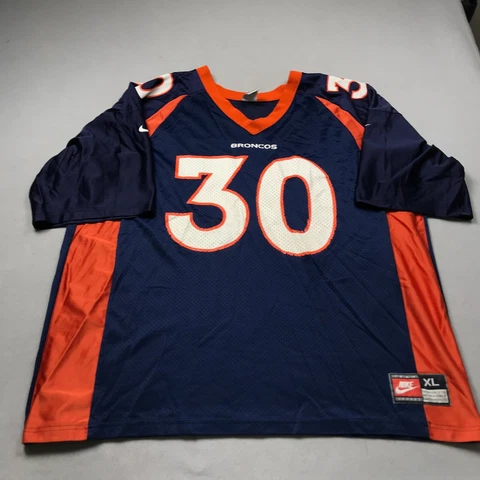 VINTAGE Denver Broncos Jersey Mens XL Blue Nike Terrell Davis NFL 90s Logo Cover