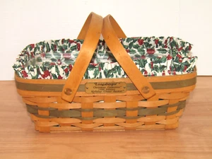 Longaberger Basket 1996 Holiday Cheer Basket Green Christmas Collection w/Liners - Picture 1 of 16