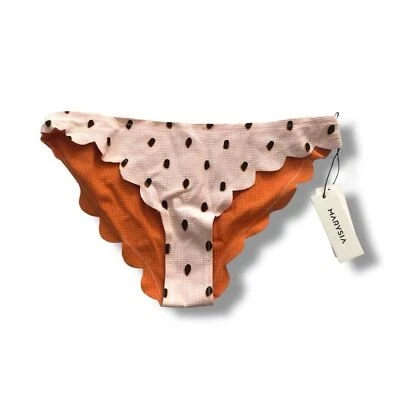 Marysia Swim Broadway Scalloped Bikini Bottom Pink Black Polka Dots NWT Size XS - Image 1 of 4