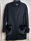 DKNY Women's Faux-Fur-Pocket Walker Black Coat MSRP $400