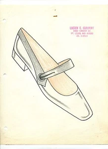 ORIGINAL Hand Drawn Sketch 1960s fashion designer LUCIEN GUILBERT SHOE black 17B - Picture 1 of 1