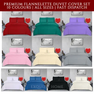 100% Brushed Cotton Flannelette Duvet Quilt Cover Set Pillowcase Thermal Bedding - Picture 1 of 11