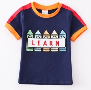 Boy's Back To School Embroidered Crayons T-Shirt NWT New Boutique Size 5 - Picture 1 of 1