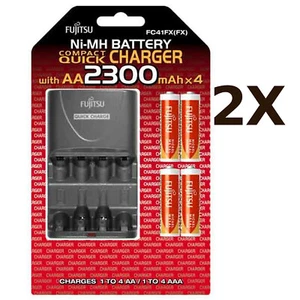 2x Fujitsu Schnellladegerät & 4 x 2300mAh wiederaufladbare Akkus - UK-Stecker - Bild 1 von 2
