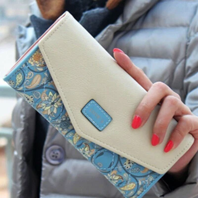 Womens Leather Trifold Wallet Cash Card Holder Purse Clutch Envelope Bag Handbag - Image 1 of 4
