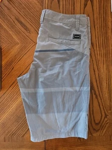 Volcom Surf & Turf 4-Way Stretch Shorts Mens 33 Grey Blue Stripe Chino Pockets - Picture 1 of 11