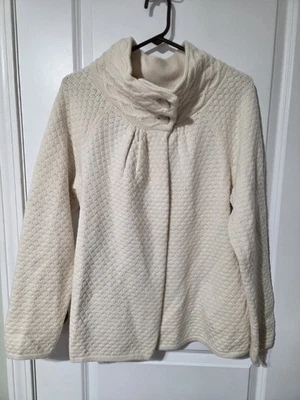 Cárdigan/chaqueta gruesa Ann Taylor LOFT mezcla de lana manga L botón en el cuello talla L Foto 1 de 4