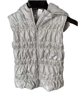 Heart N Crush puff Vest jacket Puff Girls Xl Extra Large silver sequins Hooded - Picture 1 of 5