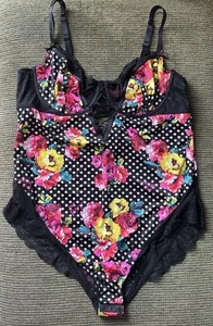 Torrid Betsey Johnson Bodysuit Floral Polka Dot Lace Plus Size 2 Sexy Cute - Picture 1 of 11