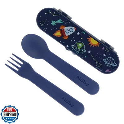 Nuby Toddler Utensils with Travel Case – Self-Feeding Fork and Sp - Image 1 of 4