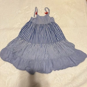 MINI BODEN Kids Back Cutout Dress White Blue Stripe Sleeveless Cotton Size7-8YR - Picture 1 of 5