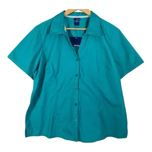 Basic Editions Womens Button Front Short Sleeve Camp Shirt Size XXL Green - Picture 1 of 11