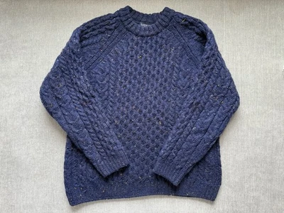 Vintage Lands End Blue Marled Cable Knit Pullover Cotton Sweater LARGE - Image 1 of 4
