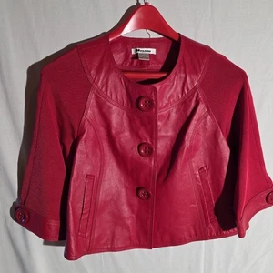 Vintage 70er 80er Mod Nygard rote Leder & Strick Jacke/Top Gr. Petites M 10-12 Boho - Bild 1 von 14