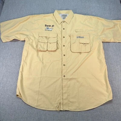 Hook Tackle Technical Fishing Gear Button Shirt Mens XL Yellow Vented Utility - Image 1 of 4