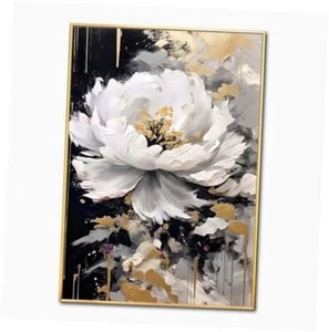 Abstract Flower Canvas Wall Art Black and White - Hand Painted Texture Oil - Picture 1 of 7
