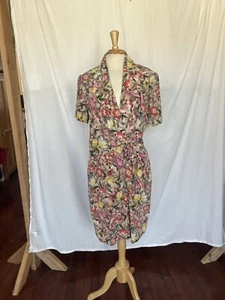 Adrianna Papell Vintage Faux Wrap Silk Short Sleeve Midi Dress Floral size 12 - Picture 1 of 7