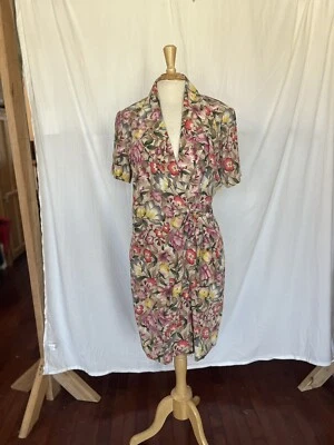 Adrianna Papell Vintage Faux Wrap Silk Short Sleeve Midi Dress Floral size 12 - Image 1 of 4