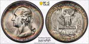 1945 S Washington Silver Quarter PCGS MS66+ CAC Nice Rainbow Toning - Picture 1 of 1