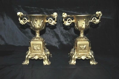 Antique 19th Century Victorian Ornate Urns PAIR France Spelter? - Image 1 of 4