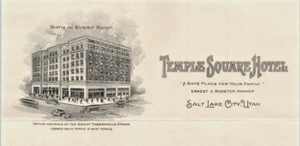 1920's Temple Square Hotel Stationery Blank Letterhead with Street Scene SLC, UT - Picture 1 of 3
