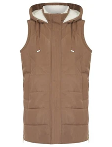 Women's Ladies Long Quilted Borg Fleece Lined Padded Gilet Hooded Bodywarmer - Picture 1 of 13