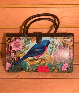 Tracolla RFID Vegan in pelle/frizione a tracolla/artistica/tracolla staccabile/Bluebird - Foto 1 di 13