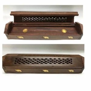 Handmade Wooden Incense Holder Burner Box Stick Holder Buddha YINGYANG Elephant - Picture 1 of 4