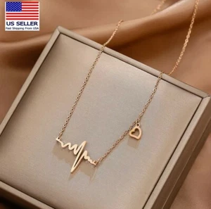 Moda Mujeres Cadena Joyería Collar Oro Amor Corazón Latidos Corazón Colgante 0118 - Imagen 1 de 5