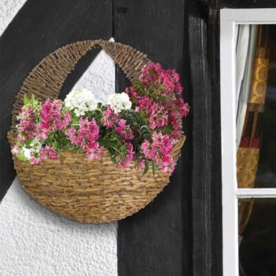 Garden Hanging Wall Basket 16'' Mounted Planted Pre-Lined 5.5L Outdoor Wicker - Image 1 of 4