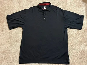 Footjoy FJ Mens Large Golf Polo Performance Stretch Short Sleeve Shirt Black - Picture 1 of 5