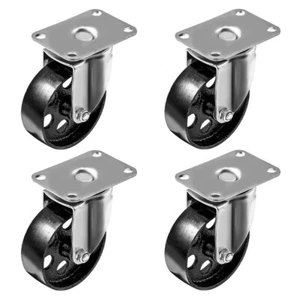 4 Pack 3.5" Heavy Duty All Metal Swivel Plate Caster Wheels No Brake - Picture 1 of 6