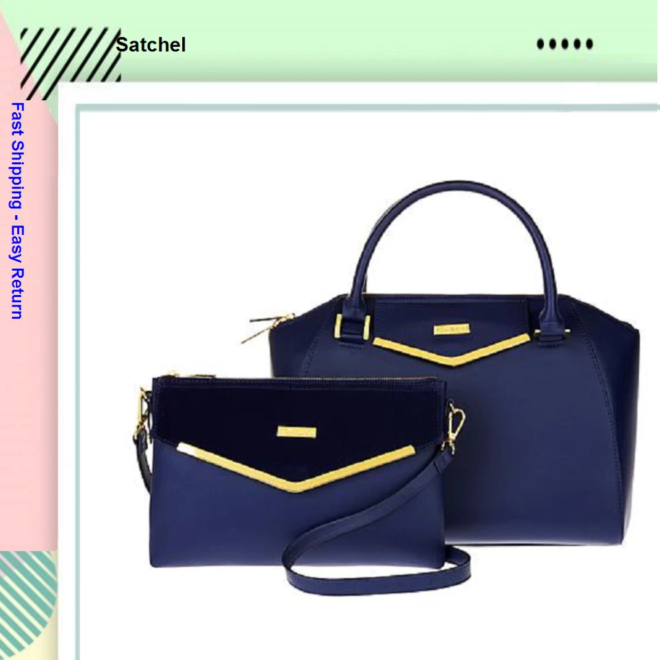 JOY & IMAN Couture Leather Satchel with Velvet Detail - Black