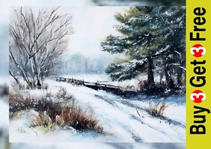 Quadro Alberi Invernali Innevati Stampa 5"x7" su Carta Opaca Arte Paesaggio Paesaggio Pace - Foto 1 di 17