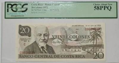 1972 COSTA RICA 20 Colones PCGS58 PPQ CHOICE ABOUT NEW {P-238a} - Image 1 of 4