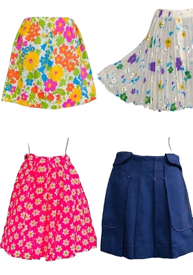 Vintage mini skirt lot, colorful floral pink blue novelty print XS S - Image 1 of 4
