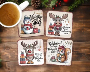 Weihnachts-Untersetzer mit süßen Wintermotiven – lustige Kork-Untersetzer 95x95  - Bild 1 von 6