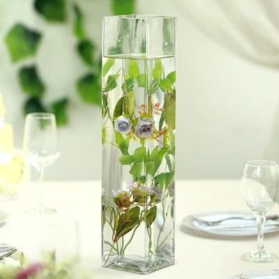 18" tall Clear Glass Square Vases Wedding Centerpieces Party Decorations Sale - Image 1 of 4