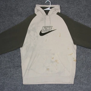 Y2K Nike Raglan Hoodie Sweatshirt Cream Khaki Green Logo Graphic XL - Picture 1 of 8