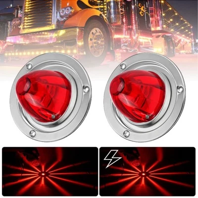 2x Red LED Watermelon Lights Flash Side Marker Red Brake Lamps + Bracket Base - Image 1 of 4