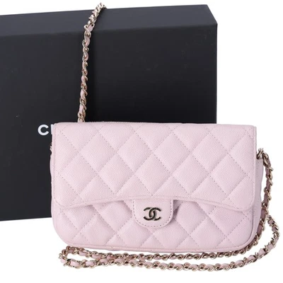 CHANEL Classic Flap Phone Holder on Chain WOC Crossbody Pink Caviar - Image 1 of 4