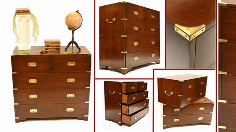 Mahogany Campaign Chest of Drawers Colonial Furniture Cover