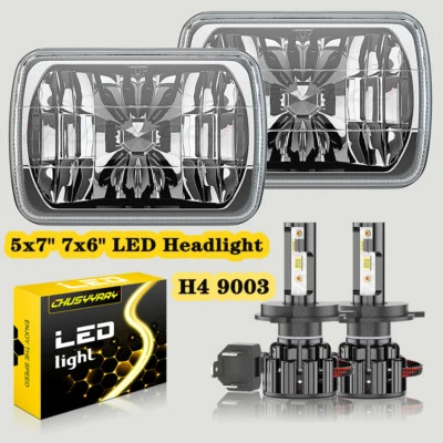 Pair 5x7" 7x6" LED Headlights H4 Hi/Lo White Beam For Ford Bronco 1978-1986 - Image 1 of 4