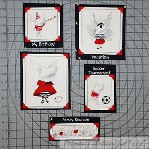 BonEful Fabric Cotton Quilt VTG Black White Art Olivia The Pig Frame B&W Red HTF - Picture 1 of 7
